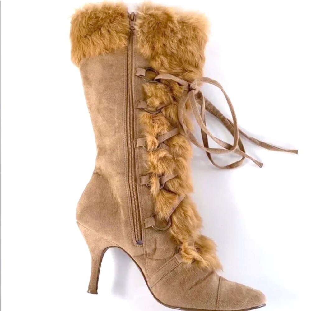 Vintage Y2K Real Fur Heel Boots 8 - Picture 3 of 16
